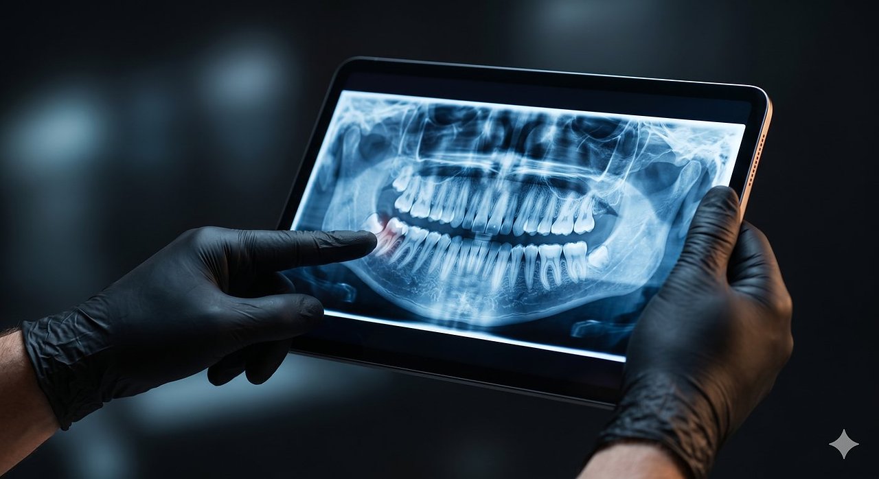 Radiografía panorámica dental 3D obtenida con CBCT vista en tablet