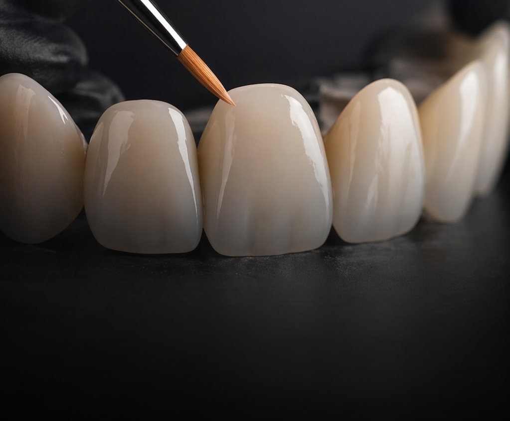 Carillas de cerámica pintadas a mano para Diseño Digital de Sonrisa
