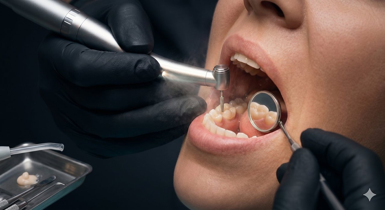 Atención dental prioritaria con turbina e instrumental en clínica